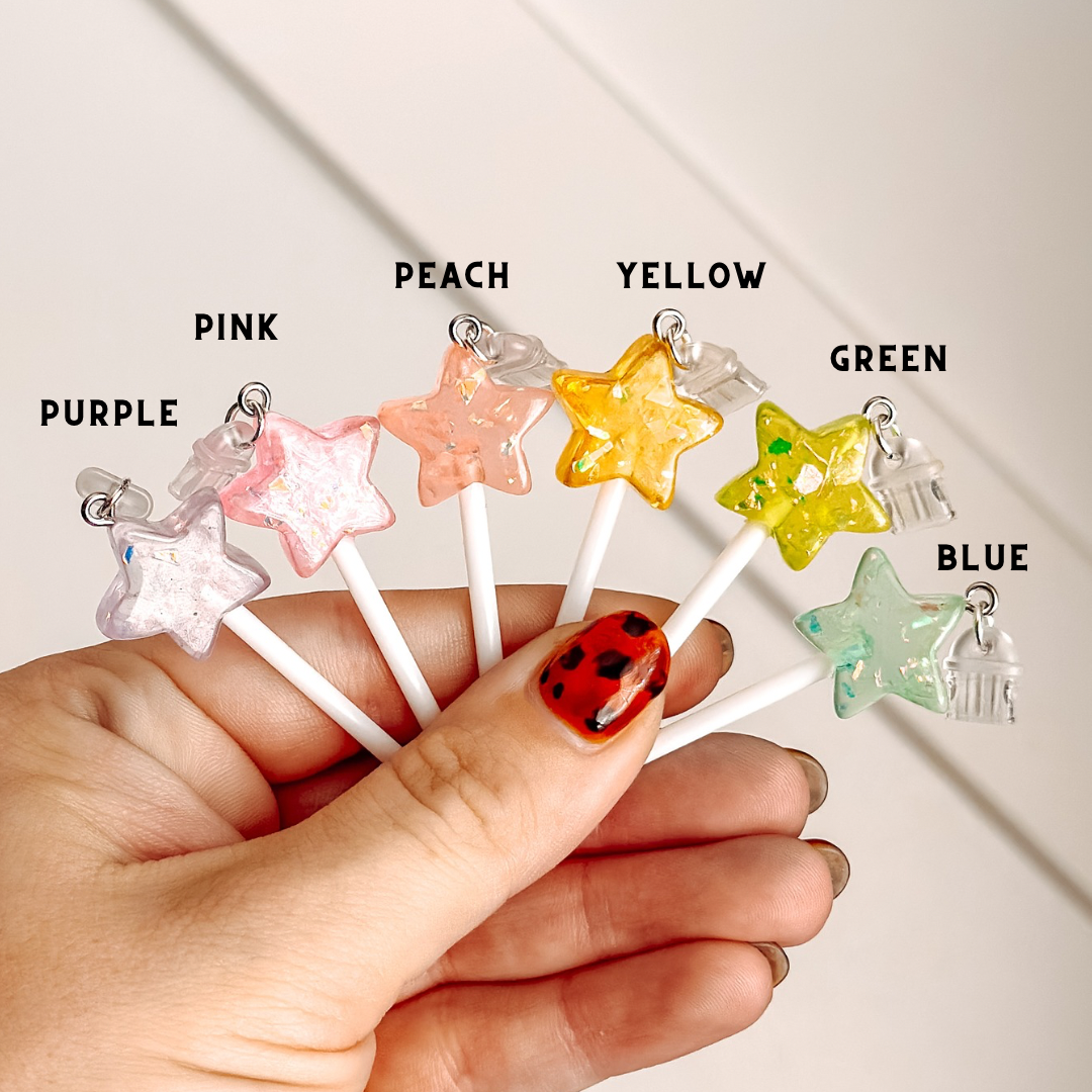 Glitter Star Lollipop Charm • Kindle Charm, Dust Plug