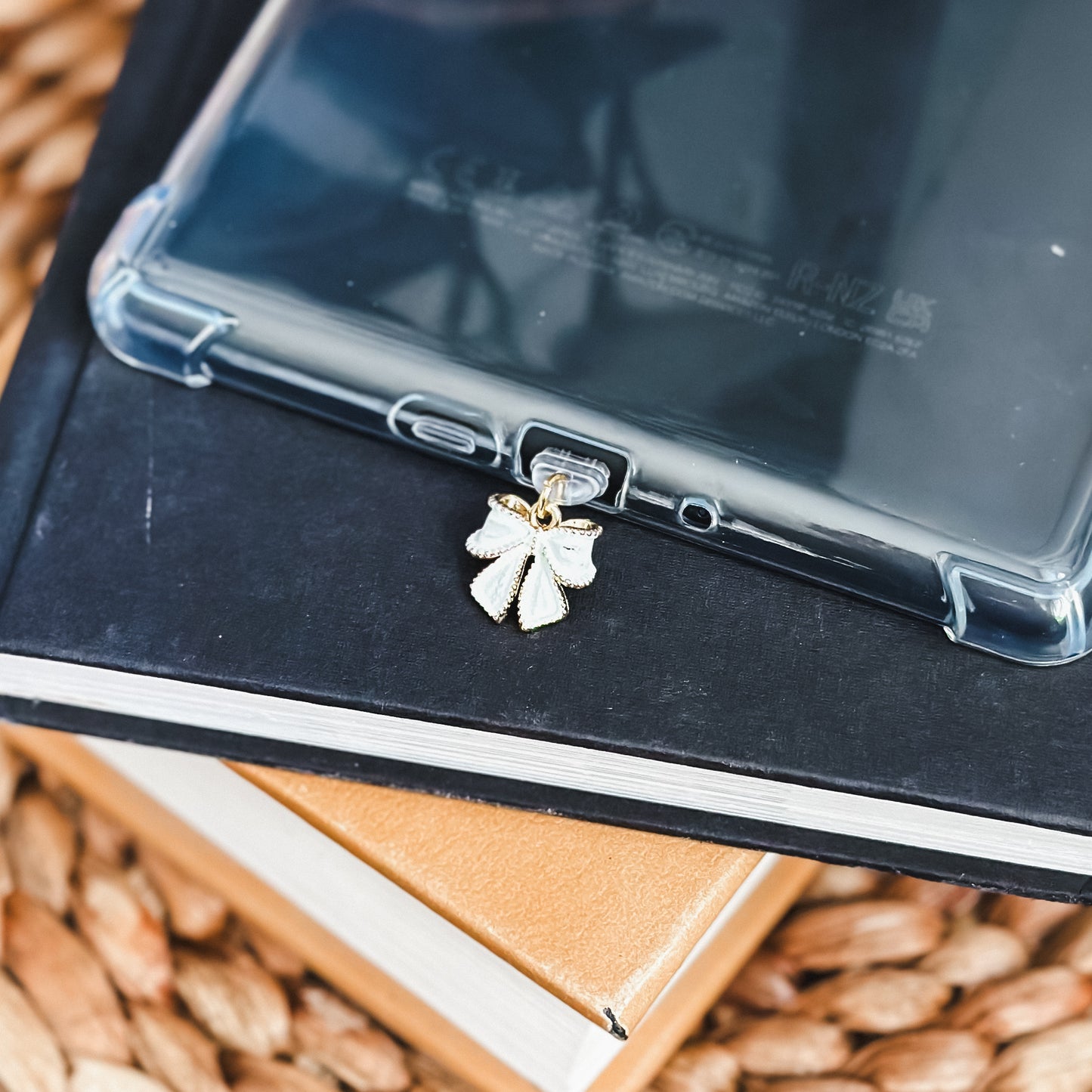 White Bow Charm • Kindle Charm, Dust Plug