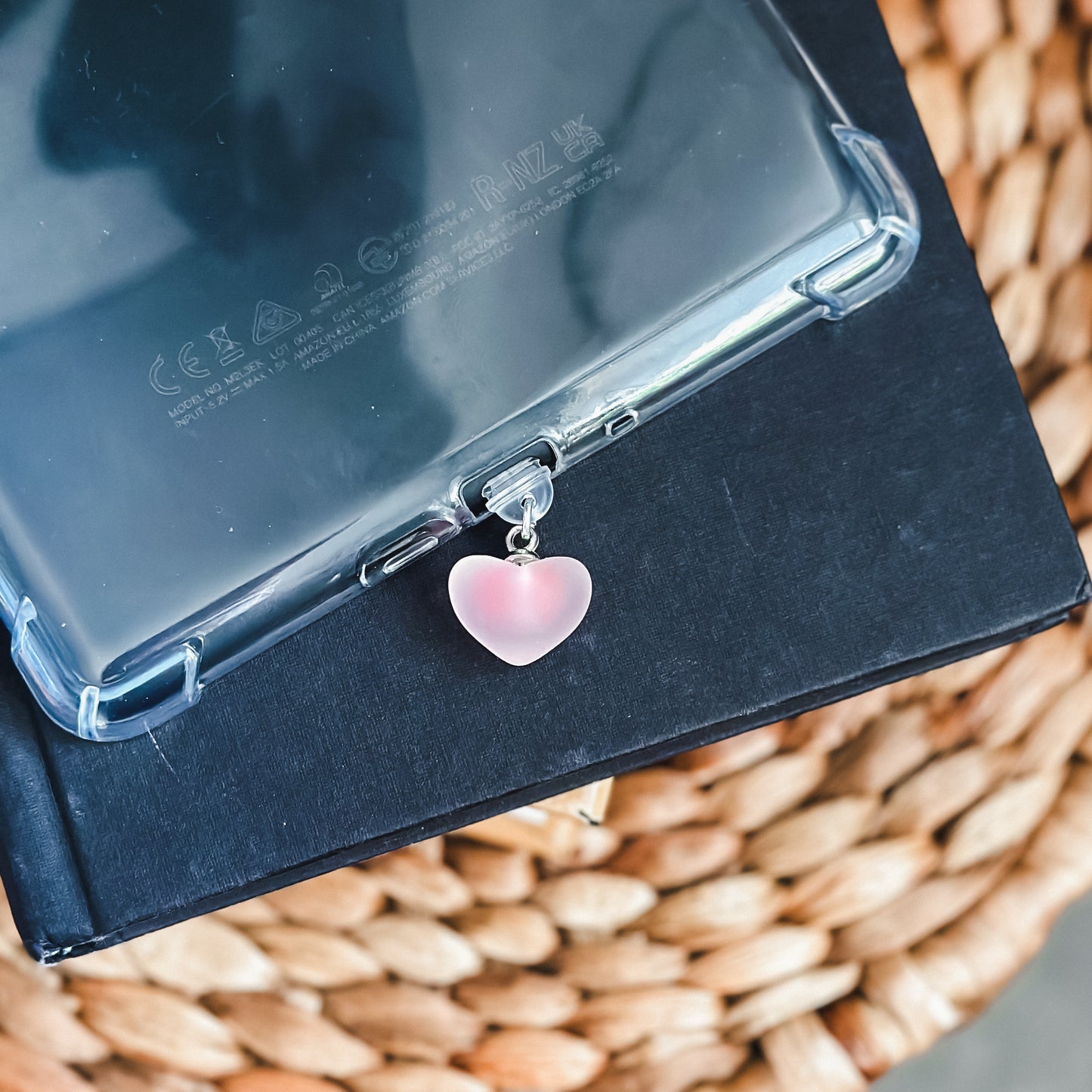 Pink Frosted Heart Charm • Kindle Charm, Dust Plug